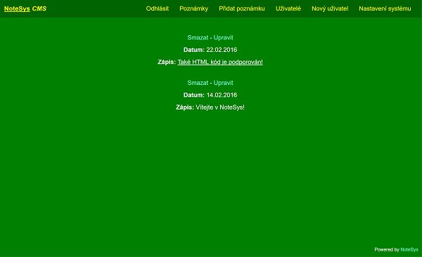 NoteSys - náhled systému